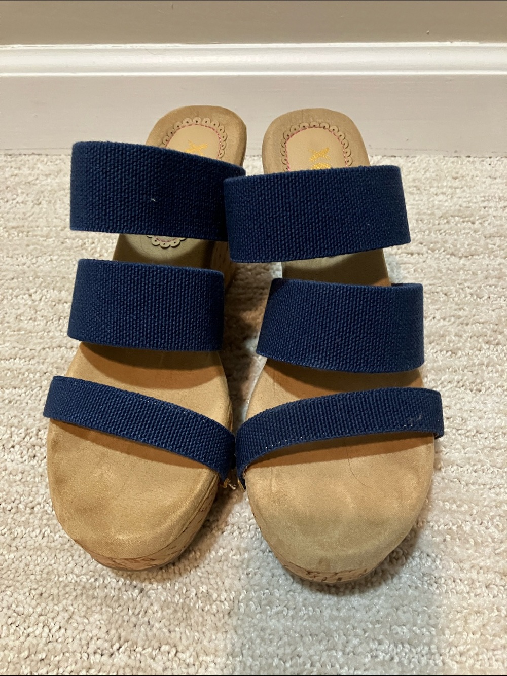Navy Strappy Cork Wedge Sandals XOXO